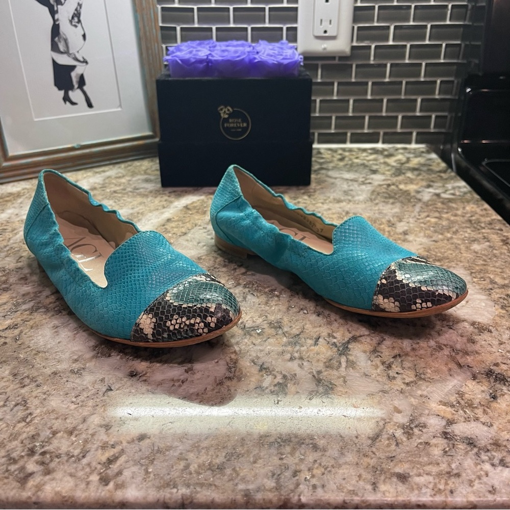 AGL snakeskin ballet flats, blue women 7